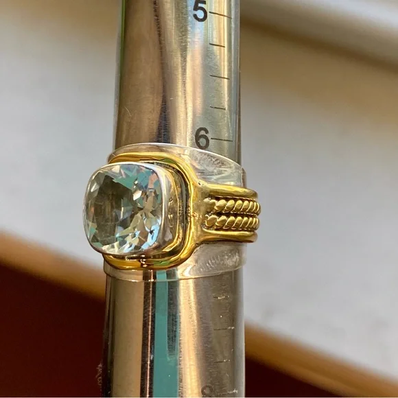 Green amethyst sterling silver and brass ring - Picture 4 of 14